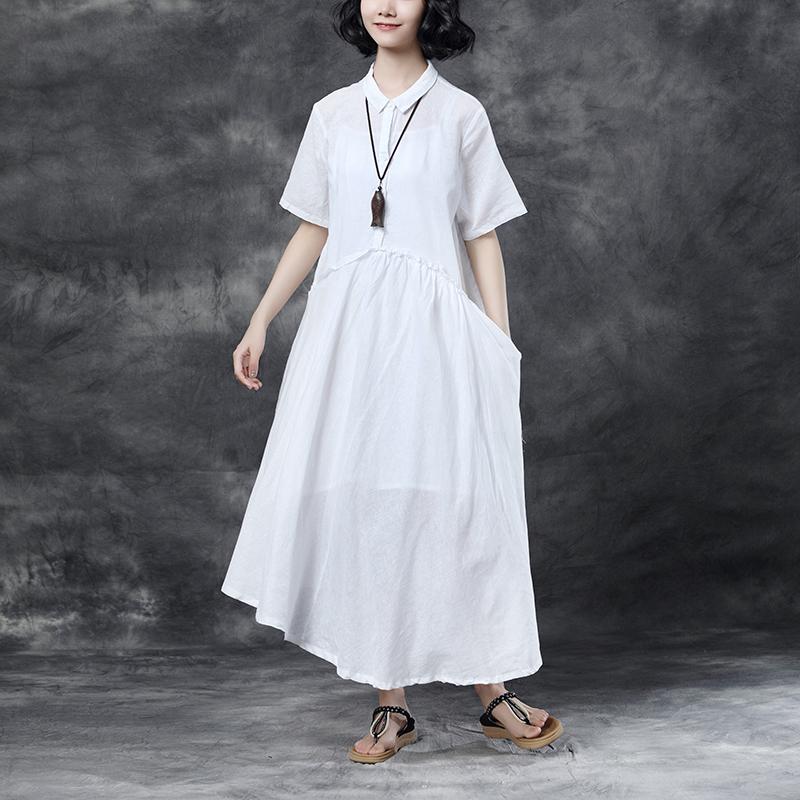 Summer Short Sleeve Polo Neck White Casual Dress