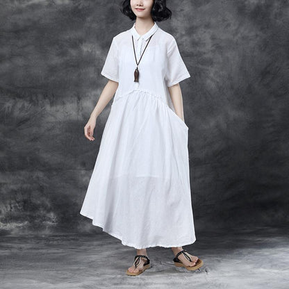 Summer Short Sleeve Polo Neck White Casual Dress