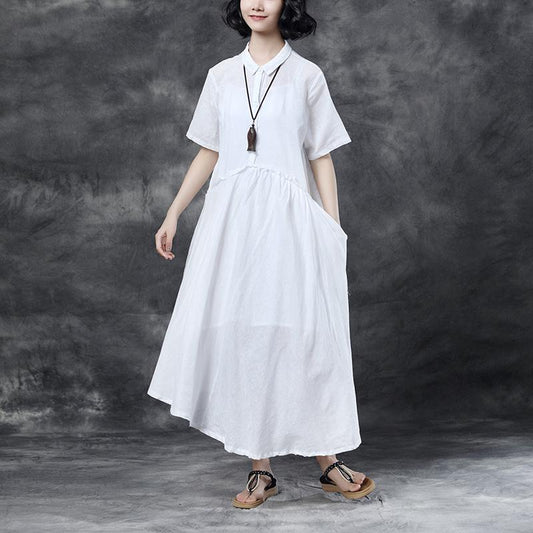 Summer Short Sleeve Polo Neck White Casual Dress