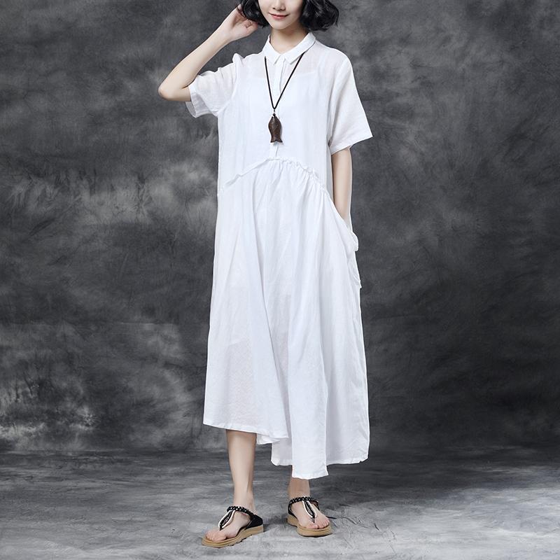 Summer Short Sleeve Polo Neck White Casual Dress