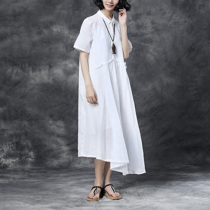 Summer Short Sleeve Polo Neck White Casual Dress