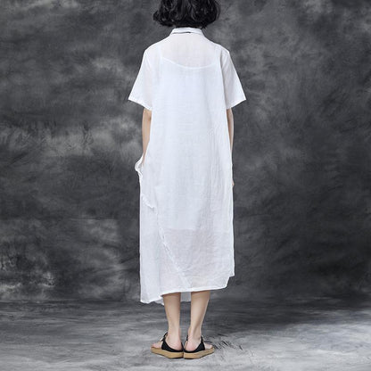 Summer Short Sleeve Polo Neck White Casual Dress