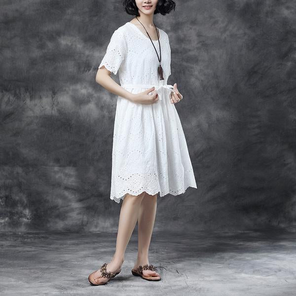 Summer Short Sleeve Lacing Pleated Pink Casual Dress
