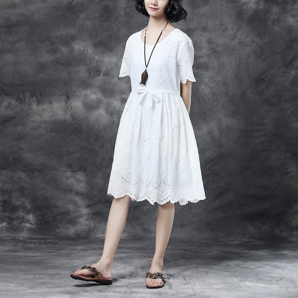 Summer Short Sleeve Lacing Pleated Pink Casual Dress