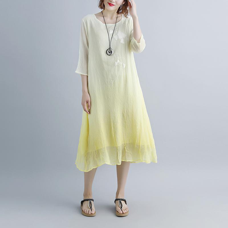 Summer Fake Two-piece Pockets Retro Yellow Dress