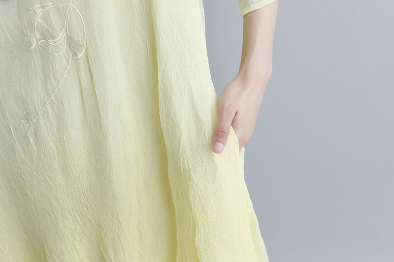 Summer Fake Two-piece Pockets Retro Yellow Dress