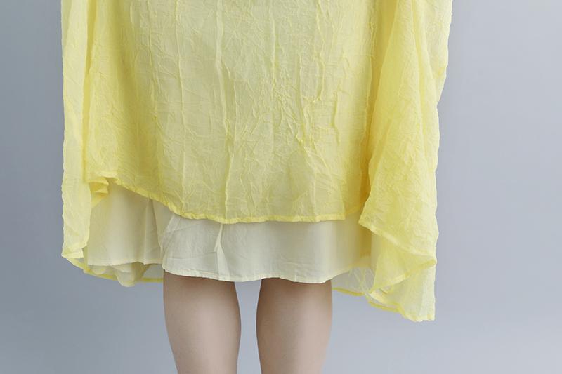 Summer Fake Two-piece Pockets Retro Yellow Dress