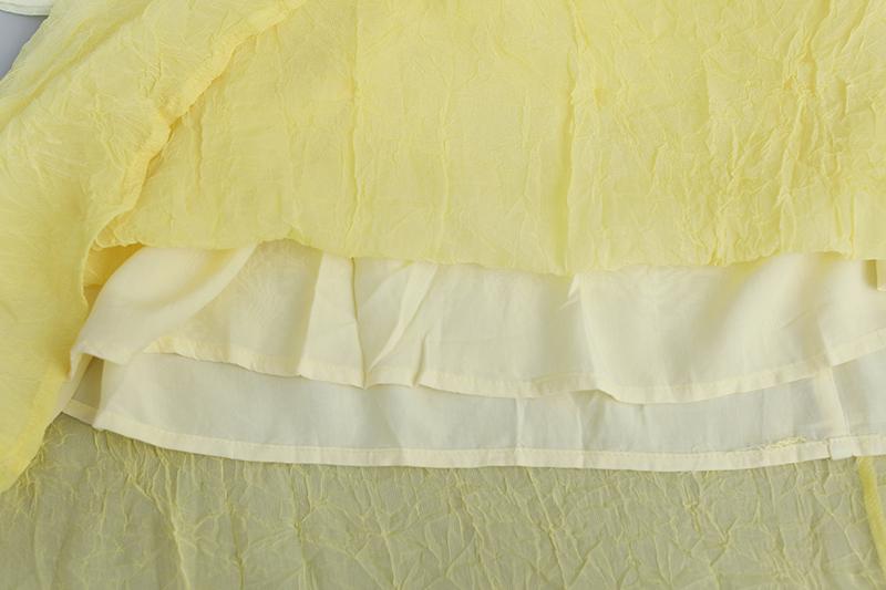 Summer Fake Two-piece Pockets Retro Yellow Dress