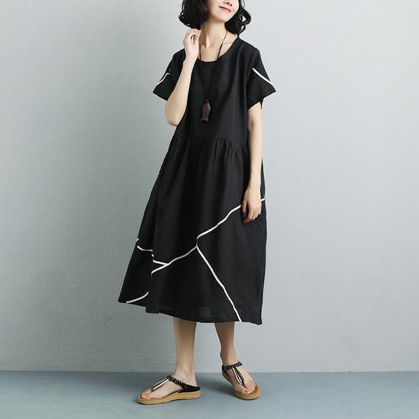 Summer Short Sleeve Pockets White Pockets Casual Cotton Dress