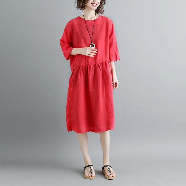 Summer Short Sleeve Pockets Pleated Women Dress