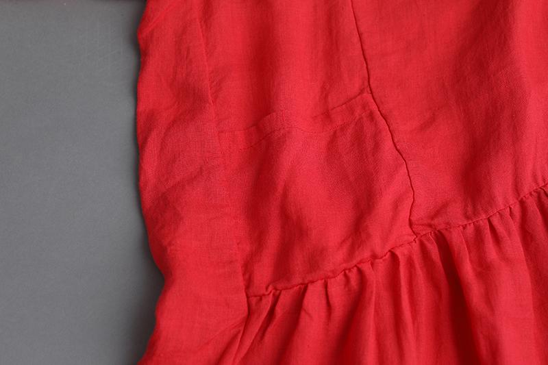 Summer Short Sleeve Pink Pockets Pleated Women Dress