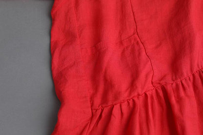 Summer Short Sleeve Pink Pockets Pleated Women Dress