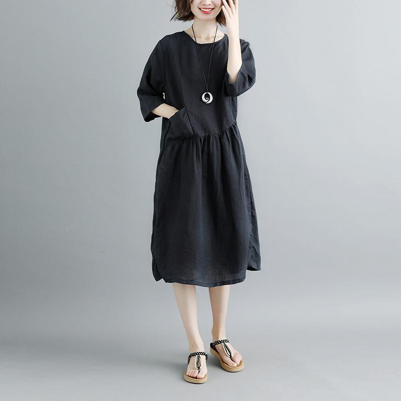 Summer Short Sleeve Pockets Pleated Women Dress
