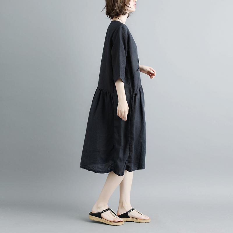 Summer Short Sleeve Pockets Pleated Women Dress