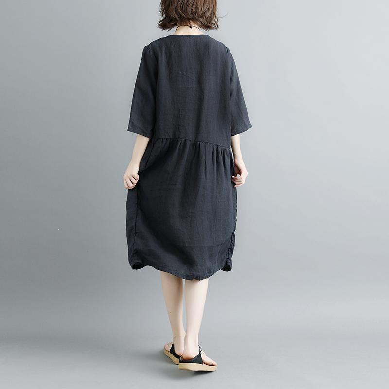 Summer Short Sleeve Pockets Pleated Women Dress