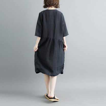 Summer Short Sleeve Pockets Pleated Women Dress