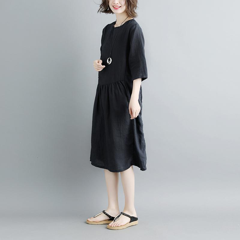 Summer Short Sleeve Pockets Pleated Women Dress