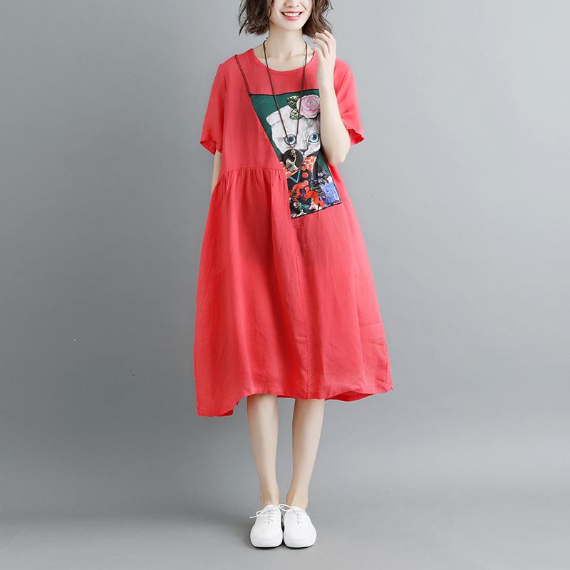 Summer Short Sleeve Red Pockets Dress