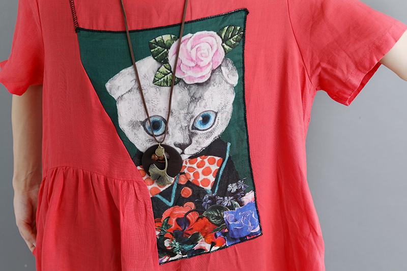 Summer Short Sleeve Red Pockets Dress