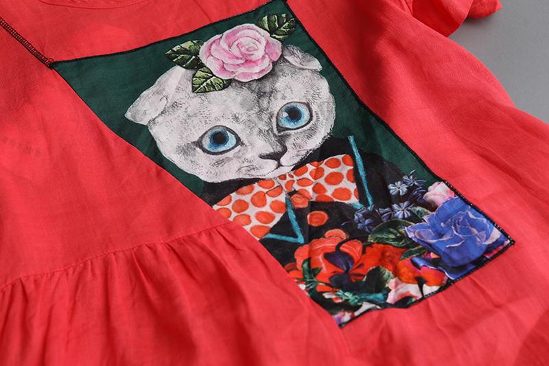 Summer Short Sleeve Red Pockets Dress