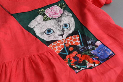 Summer Short Sleeve Red Pockets Dress