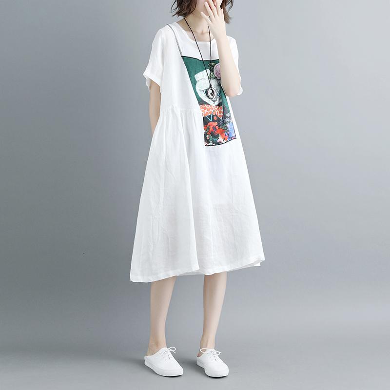Summer Short Sleeve White Pockets Dress