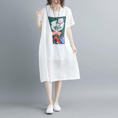 Summer Short Sleeve White Pockets Dress
