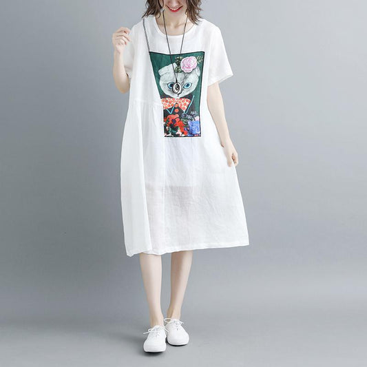 Summer Short Sleeve White Pockets Dress