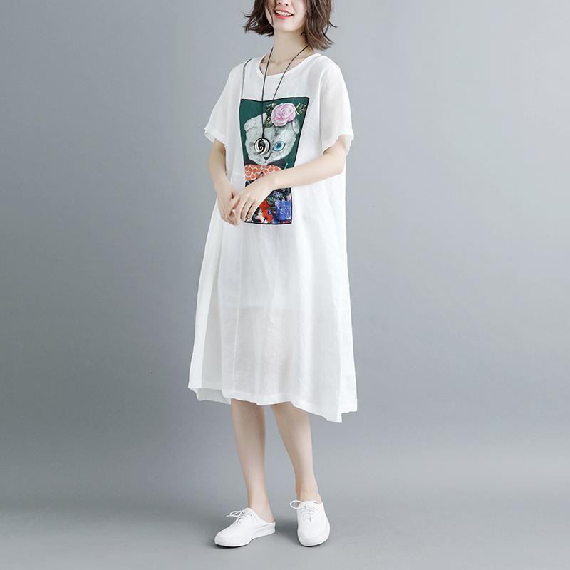 Summer Short Sleeve White Pockets Dress