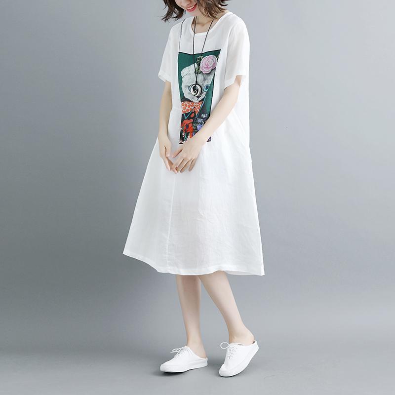 Summer Short Sleeve White Pockets Dress