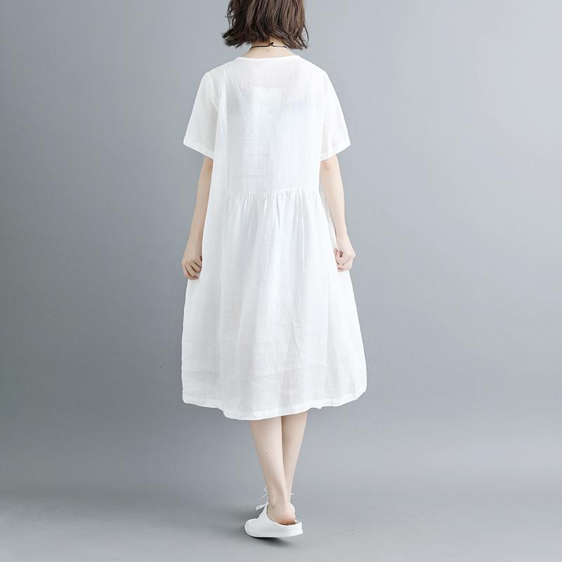 Summer Short Sleeve White Pockets Dress