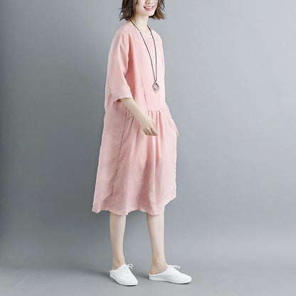 Summer Short Sleeve Pockets Pleated Women Dress