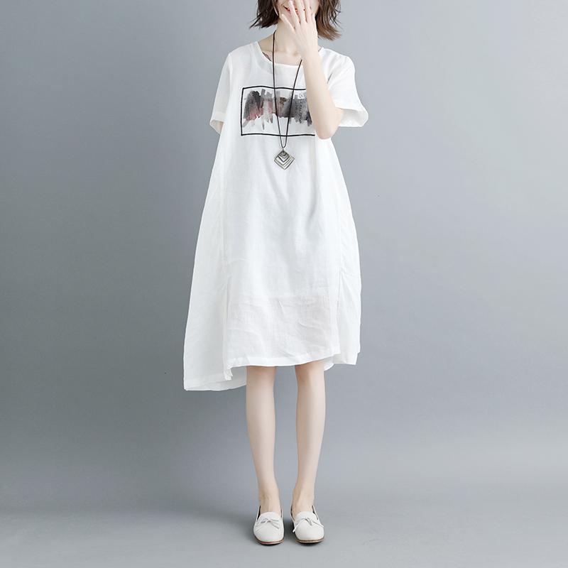 Casual Summer Short Sleeve White Pockets Slit Dress