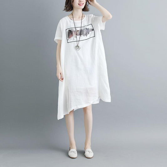 Casual Summer Short Sleeve White Pockets Slit Dress
