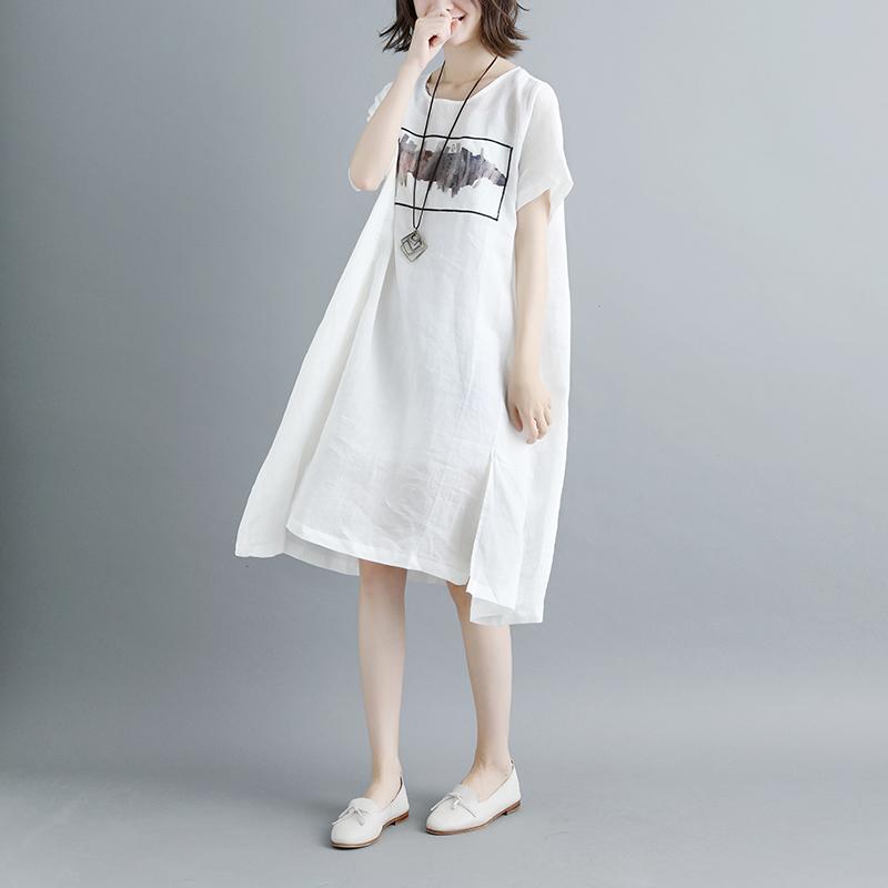 Casual Summer Short Sleeve White Pockets Slit Dress