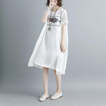 Casual Summer Short Sleeve White Pockets Slit Dress
