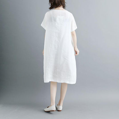 Casual Summer Short Sleeve White Pockets Slit Dress