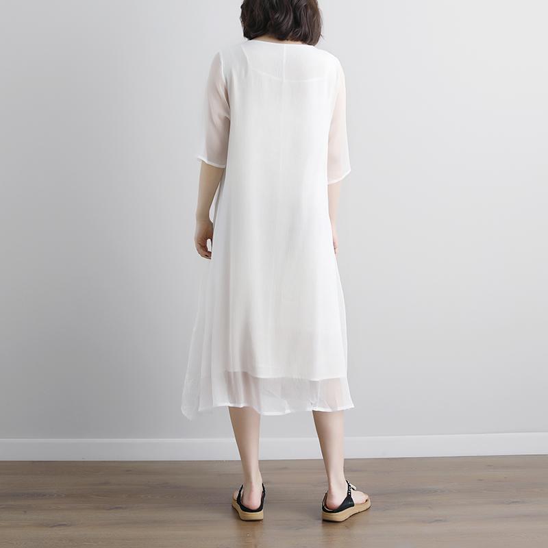 Summer Fake Two-piece Pockets Retro Dress