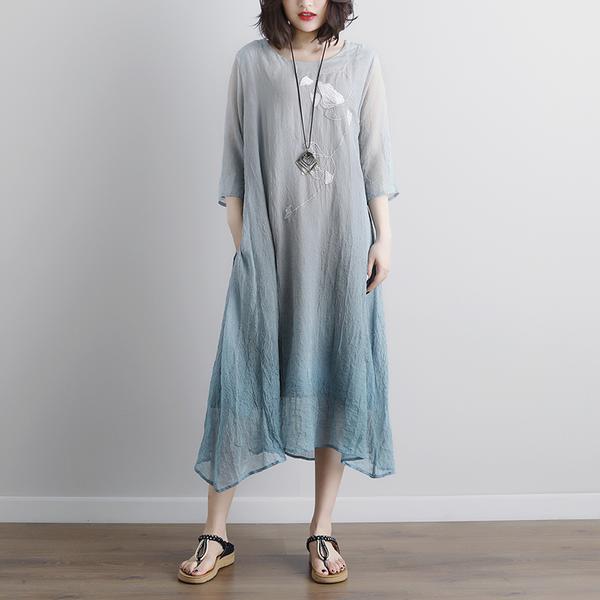 Summer Fake Two-piece Pockets Retro Yellow Dress