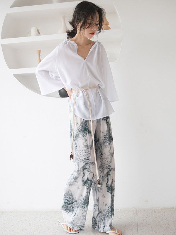 Casual Splash-ink Printed Wide Leg Pants