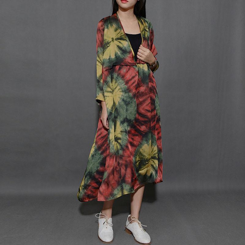 Women Printed V Neck Loose Dress