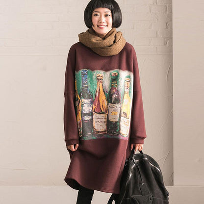 Women Cotton Casual Loose Long Sleeve Large Size Dress