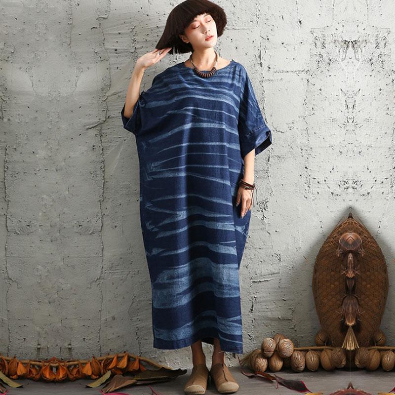 Spring Summer Loose Cotton Linen Short Sleeve Dress