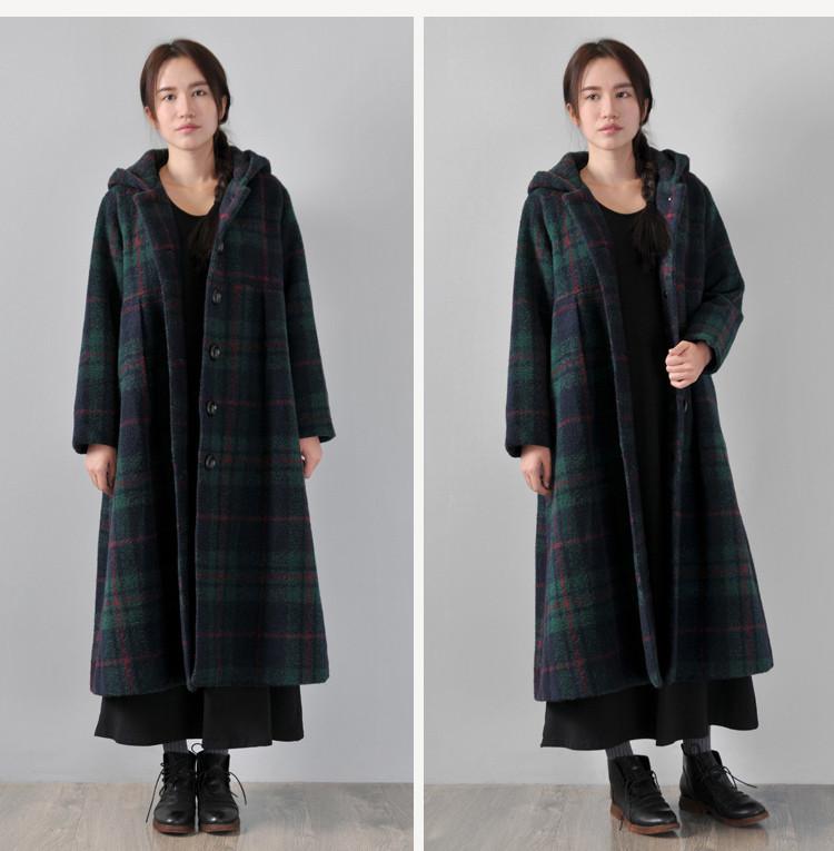 Green Hooded woolen winter coat