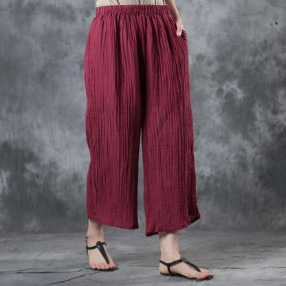 Summer Women Casual Pockets Long Red Pants