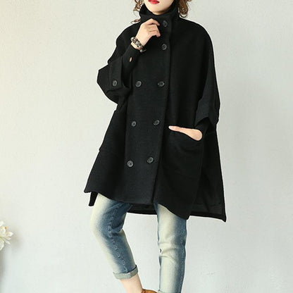 Black Double Breasted Wool Coat