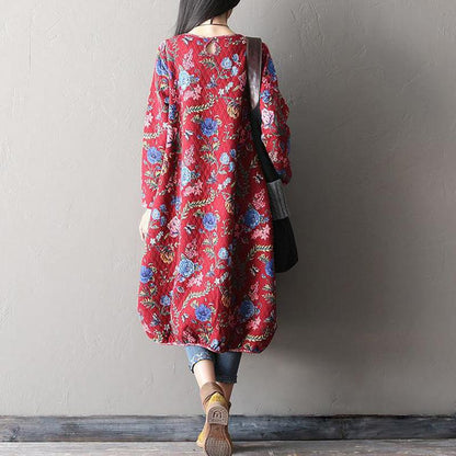 Women Print Casual Loose Cotton Dress