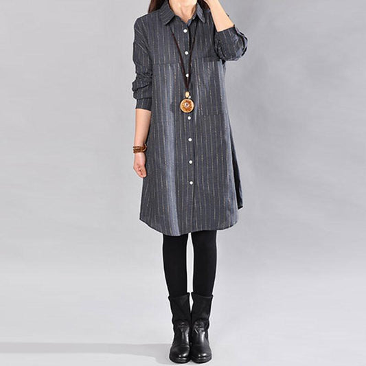 Casual Loose Stripe Cotton Blue Shirt