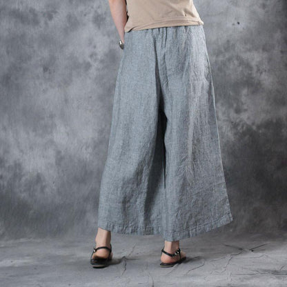 Casual Zipper Pockets Light Gray Stripe Women Wide Leg Pants