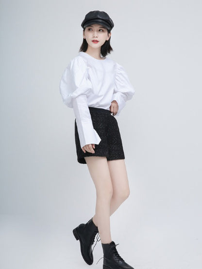 White Puff Sleeve Round Neck Shirt